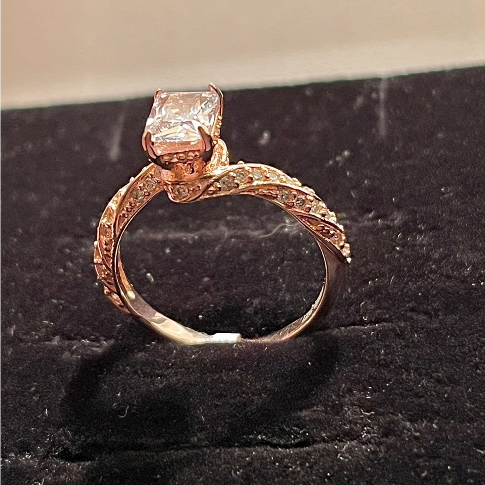 Sterling Silver 925-Plated W 18k Rose Gold & Grade AAA Cubic Zirconia-Size 7